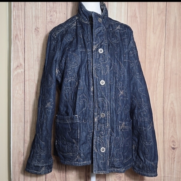 Chicos Paisley & Denim Patterned Reversible Womens Jacket Size 3 Large - Picture 2 of 9